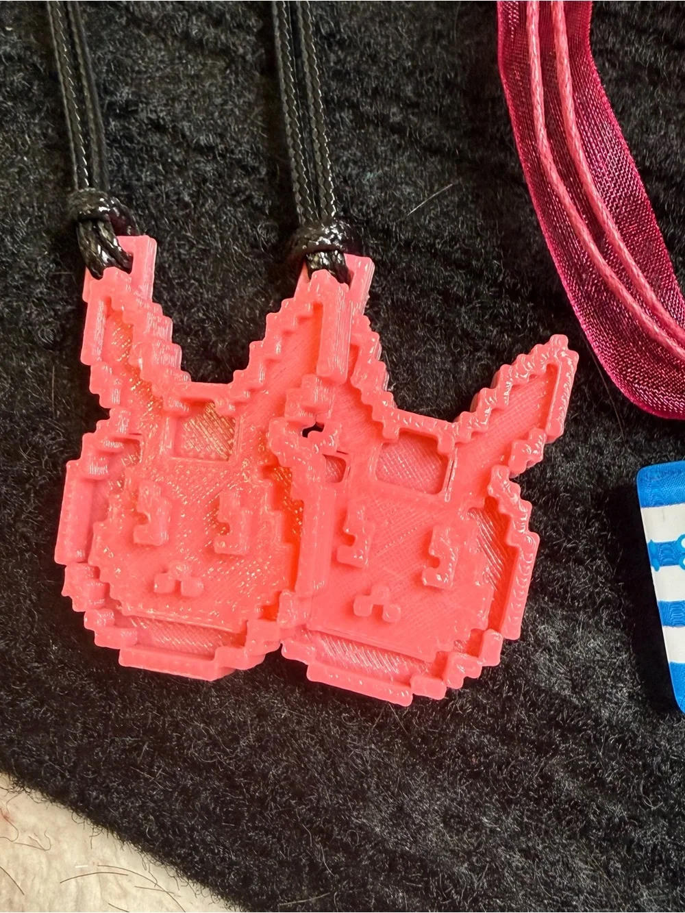 Girls Fuchsia Multi-Pendant Ribbon Necklace Trio - Unbranded